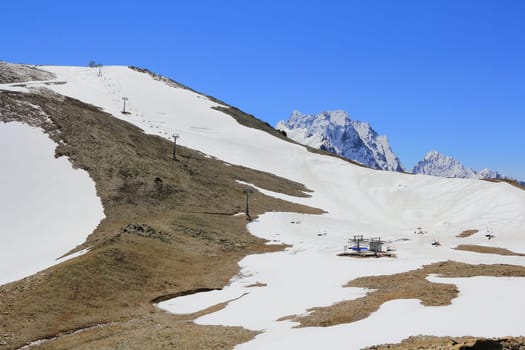 The image of funicular in Caucasus mountains