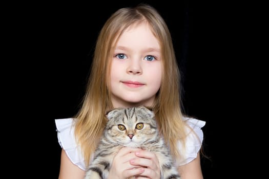 Image of beautiful girl with grey kitty