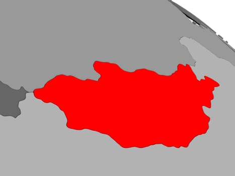 Mongolia highlighted in red on model of globe. 3D illustration