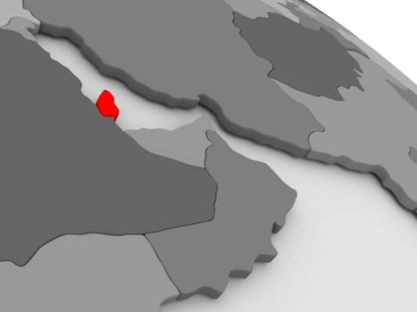 Qatar highlighted in red on model of globe. 3D illustration