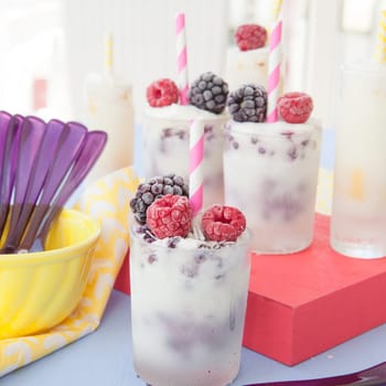 Homemade yoghurt ice cream in a glass with fruechten