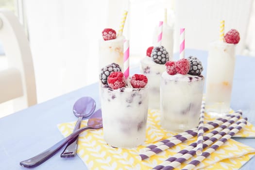 Homemade vanilla yogurt ice cream with berries