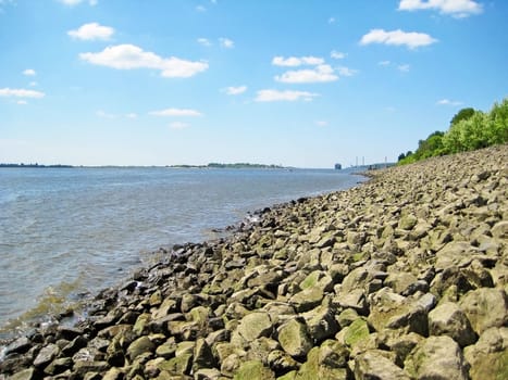 River Elbe, Hamburg, Germany - riverside with breakwater