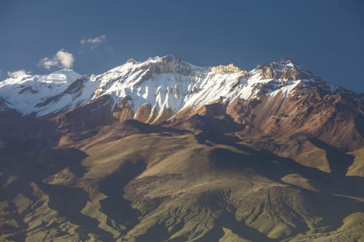 Detail view of volcano Chachani near city of Arequipa in Peru.