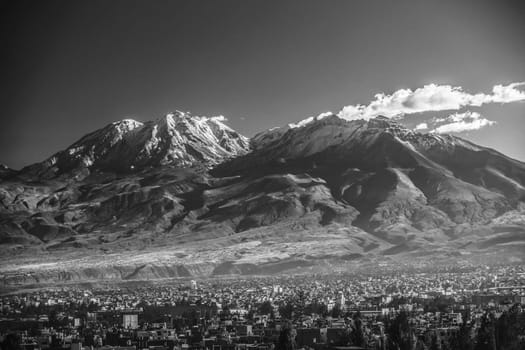 City of Arequipa in Peru with its iconic volcano Chachani.