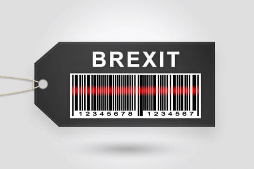 brexit or british exit price tag with barcode and grey radial gradient background