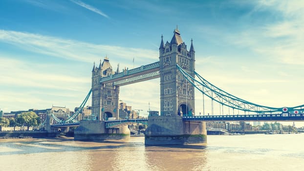 view of Tower Bridge over the River Thames, London, UK, England, selective focus, vintage effect
