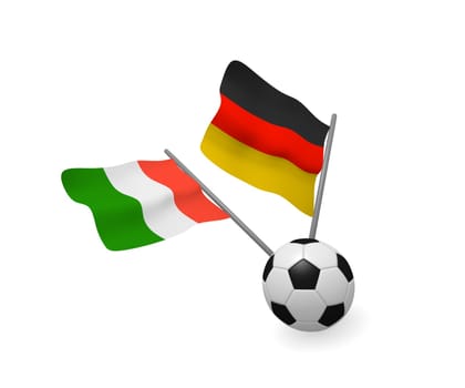 Soccer ball with the flags of Italy and Germany, 3d rendering