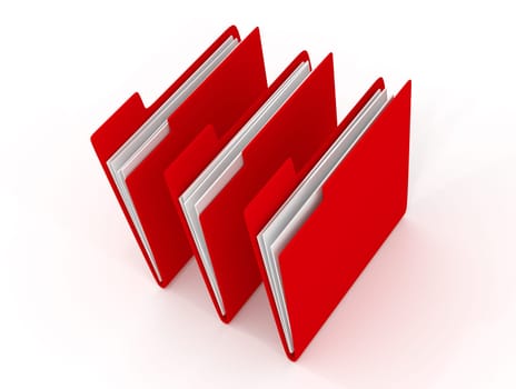 Three red folder on a white background, 3d rendering