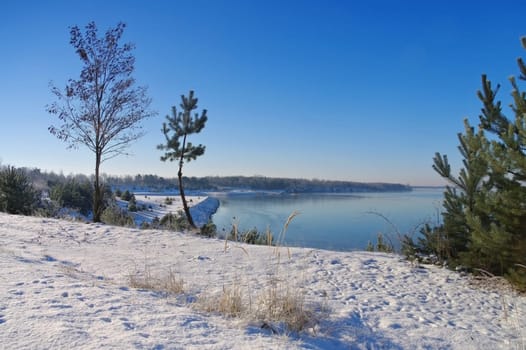 Floating house in winter,Lusatian Lakeland - swimming house in winter,Lusatian Lake District
