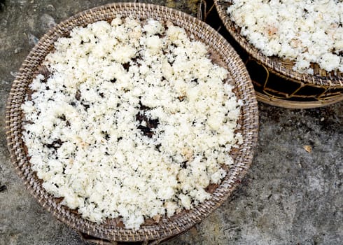 Dry Sticky Rice in the basket traditional in Luang Prabang, Laos