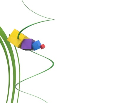 3D rendering Colorful cubes with nice curve isolated with white