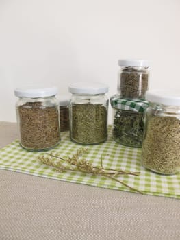 Dried herbs in the glass