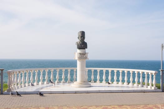 Anapa, Russia - March 10, 2016: monument in honor of the honored doctor of Russia Vladimir N. Avanesov, set on the high bank of the resort town of Anapa