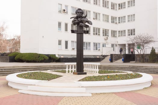 Anapa, Russia - March 9, 2016: Monument to Alexander Pushkin, set in 1999 for the 200th anniversary of his birth, at the sanatorium &quot DiLuch&quot  in Anapa