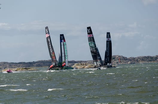 very fast boat sailng in americas cup in the competition in Gothenburg 2015-08-28