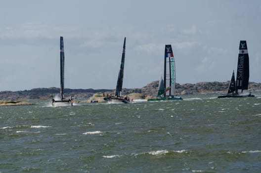very fast boat sailng in americas cup in the competition in Gothenburg 2015-08-28