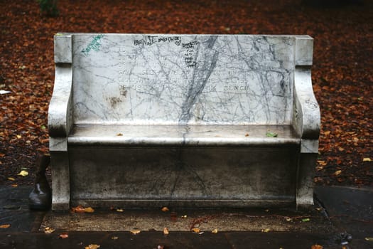 Berkeley,United States - December 21,2015: A bench with a commemorative inscription for former Berkeley President Benjamin Ide Wheeler on December 21,2015 in Berkeley.