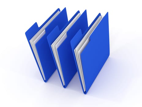 Three blue folder on a white background, 3d rendering