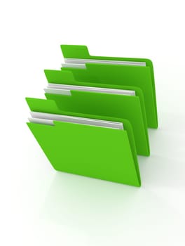 Three green folder on a white background, 3d rendering