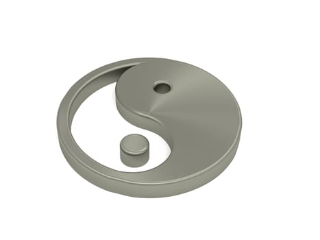 Yin and Yang steel icon on white, 3d rendering