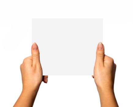 Hands holding big blank paper