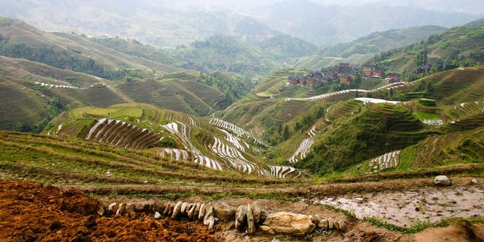 The Longji Rice Terraces located next to the village of Ping'an in China