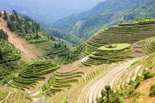 The Longji Rice Terraces located next to the village of Ping'an in China