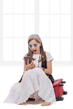 a young girl, hippie style, on a trip