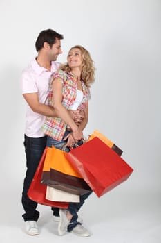 Couple on a shopping frenzy.