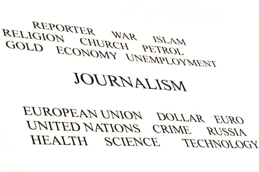 journalist conceptual banner in white background white and black