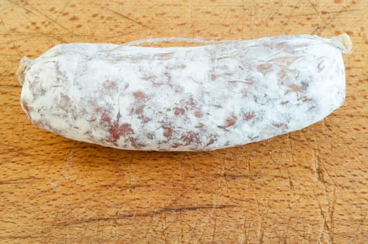 beautiful details of salami on a cutting board