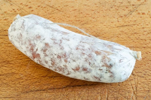 beautiful details of salami on a cutting board