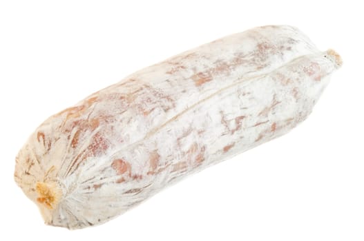 still life of an isolated salami in white background