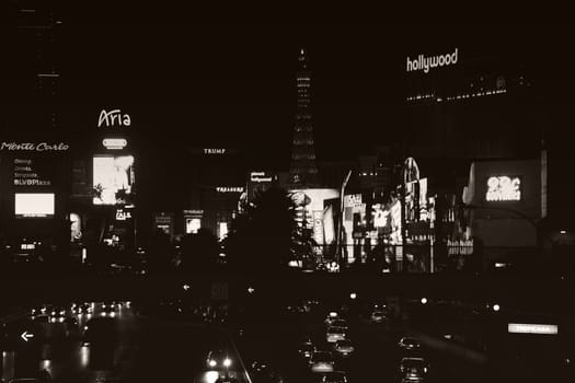Las Vegas,United States - December 23,2015: Traffic on Las Vegas Boulevard and Strip respectively with a collection of casinos and luxury hotels on the night of December 23,2015 in Las Vegas.
