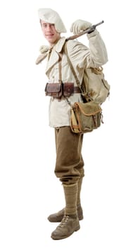 french mountain infantry soldier during the war on white