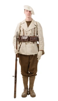 french mountain infantry soldier during the war on white