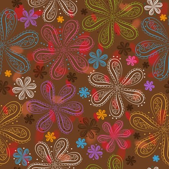 Flowers with watercolor background.  Illustration. Floral seamless pattern.