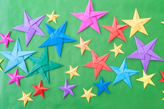 Colorful origami stars made of paper for Christmas