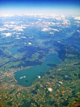 Lake Zug / Zugersee - aerial view during flight