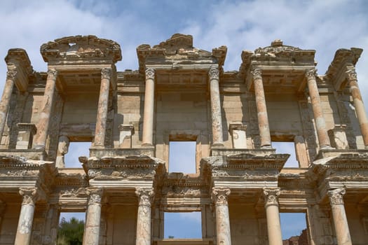 Facade of Ancient Celsus Library in Ephesus Turkey. Ephesus Contains  Large Collection of Roman Ruins.