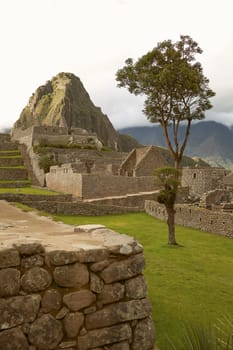 Lost Incan City of Machu Picchu near Cusco in Peru. Peruvian Historical Sanctuary and UNESCO World Heritage Site Since 1983. One of the New Seven Wonders of the World