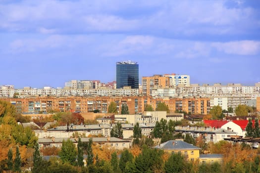 Panorama of Russian town from bird flight