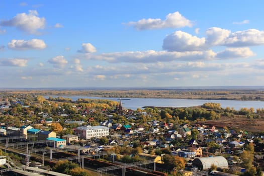 Panorama of Russian town from bird flight