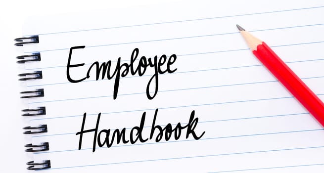 Employee Handbook written on notebook page with red pencil on the right