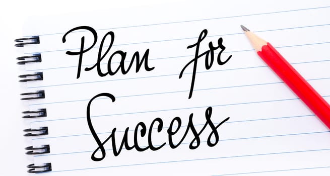 Plan For Success written on notebook page with red pencil on the right
