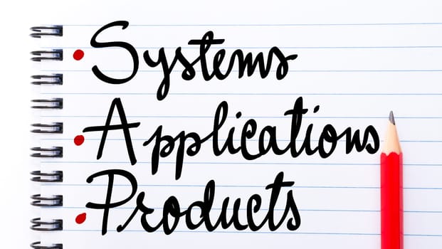 SAP Systems Applications Products written on notebook page with red pencil on the right