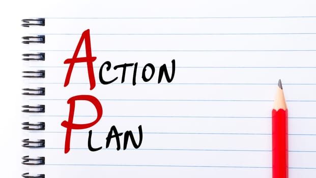 AP Action Plan written on notebook page with red pencil on the right