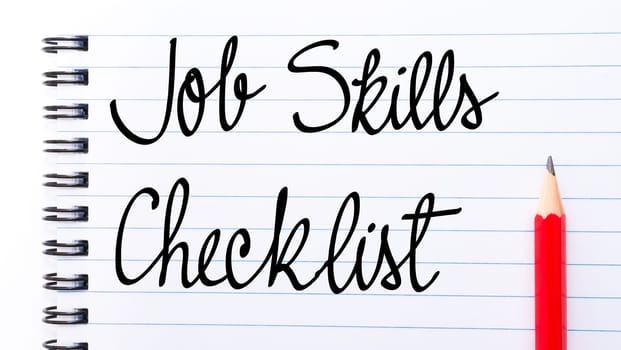 Job Skills Checklist written on notebook page with red pencil on the right