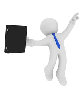 Businessman jumping high, success concept image on white 3d rendering